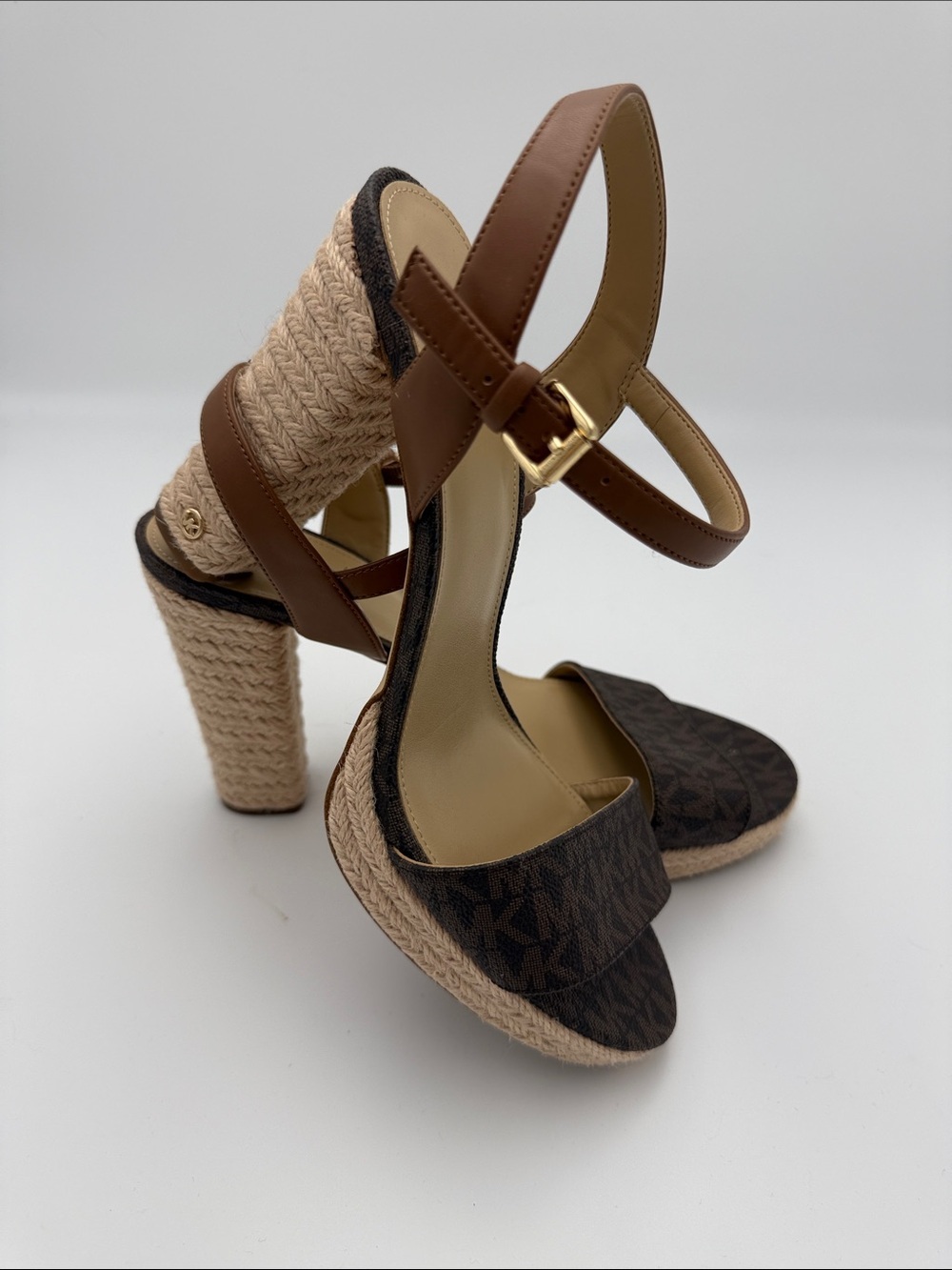 Michael Kors Brown Logo Block Heel Espadrille Sandals - Picture 7 of 7